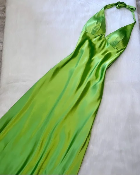 Vintage Green Halter Satin Simple Long Party Dress, DP2285 Tunics Sale discount