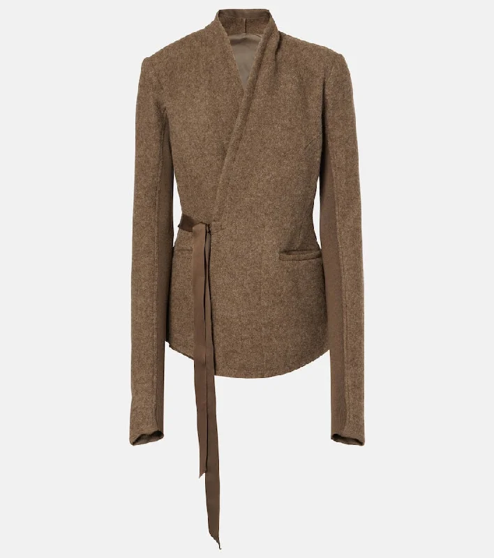 Rick Owens Hollywood wool wrap jacket Faux Fur Jacket Real Fur Jacket Shearling Jacket