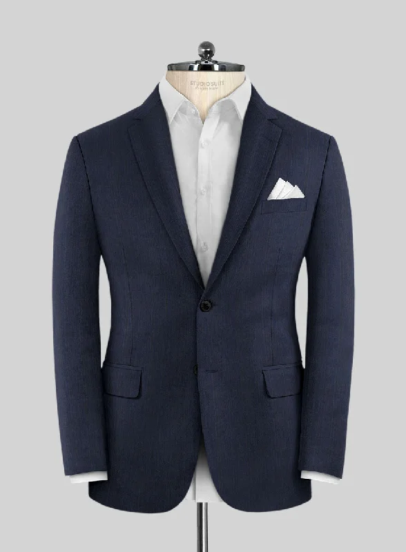 Lanificio Zegna Traveller Adiel Blue Stripe Wool Jacket Faux Fur Fabric Real Fur Fabric Shearling Fabric