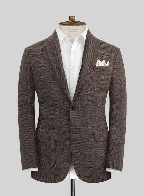 Solbiati Twill Brown Linen Jacket Hooded Jacket Caped Jacket Shawl Collar Jacket