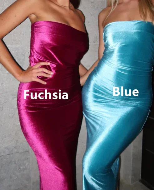 Charming Fuchsia Strapless Velvet Sexy Sheath Long Party Dress, DP2404 Turtleneck Neckline Stylish