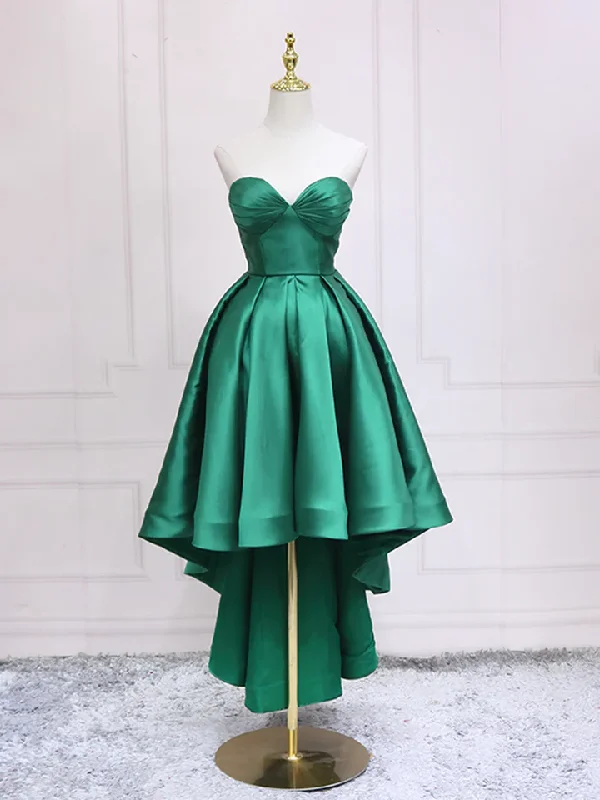 Green A-Line Satin High Low Party Dress Strapless Homecoming Dress,DP1737 Lace Sexy Club
