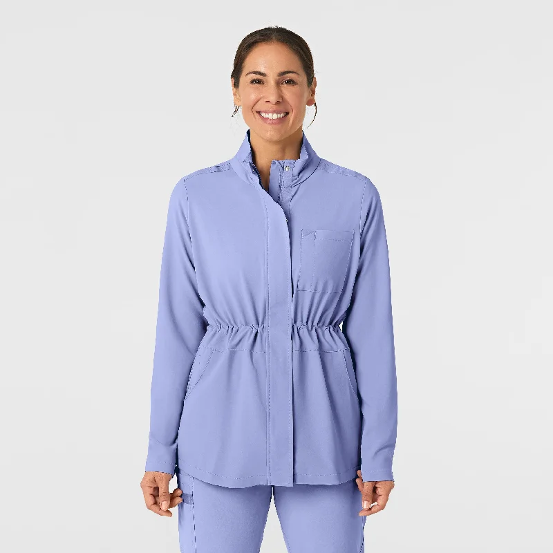 RENEW Women's Convertible Hood Fashion Jacket - Ceil Blue Toggled Jacket Drawstring Jacket Belted Jacket