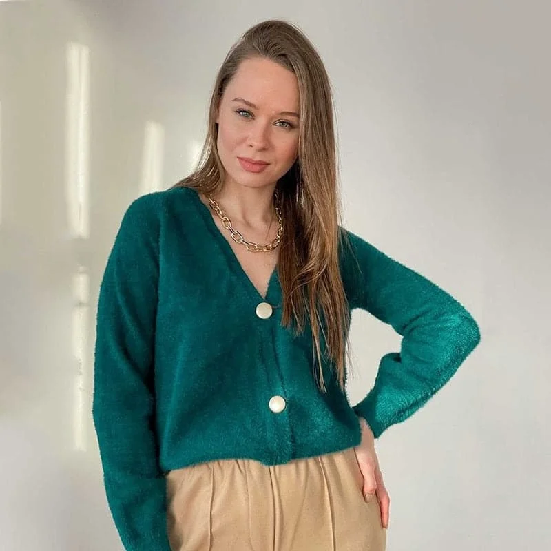 DressBetty - V Neck Oversized Cardigan Sweaters Fitted Slim Tailored