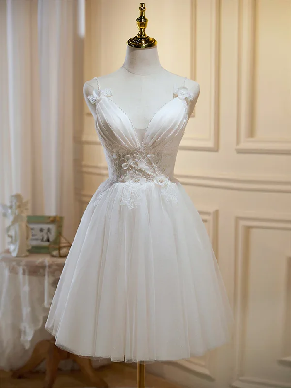 White Spaghetti Straps A-Line Homecoming Dress Short Party Dress,DP1719 Chiffon Maxi Beach