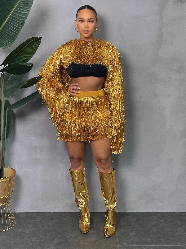 LSC2655+LSS3134P - METALLIC FRINGE TOP & SKIRT SET athletic skirt fit