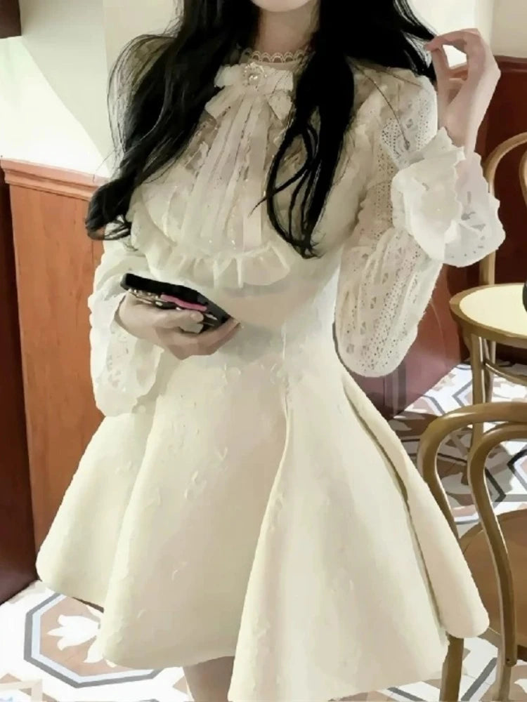 Advbridge Korean Chic Princess Long Sleeve Dress Women Autumn Winter Vintage Lace Slim Party Dresses Hollow Out Elegant Prom Clothes 2025 Tunics Bestseller popular