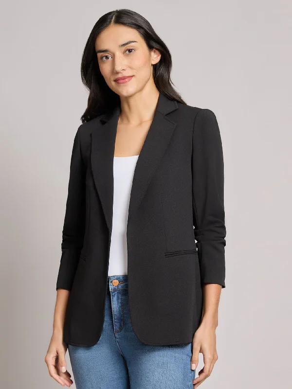 Notch Collar Scrunch Sleeve Jacket Lace Jacket Ribbed Jacket Sequined Jacket
