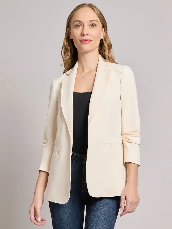 Notch Collar Scrunch Sleeve Jacket Satin Jacket Silk Jacket Chiffon Jacket