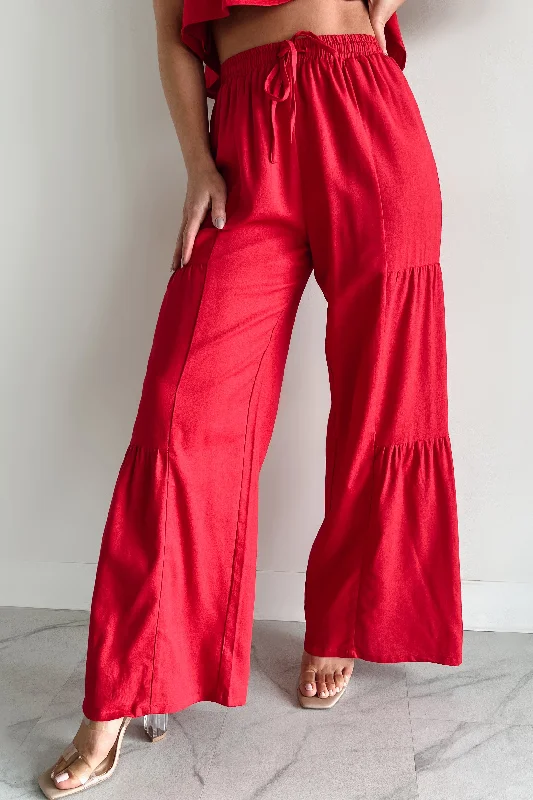 Real Karma Tiered Linen Pants (Red) Casual Sweatpants Style
