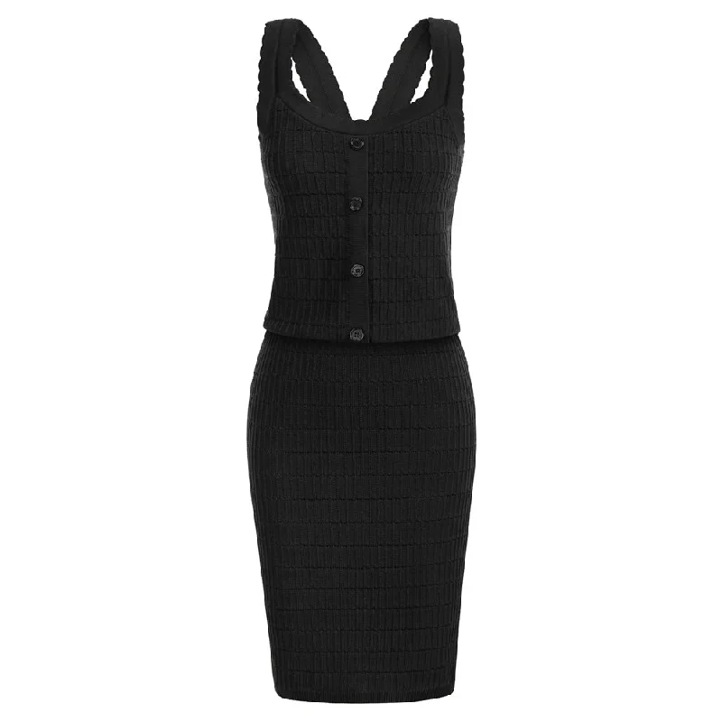 Vintage Jacquard Textured Outfits U-Neck Tops+Above Knee Skirt Knitwear cashmere skirt soft