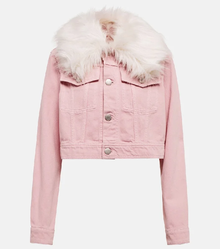 Ami Paris Faux fur-trimmed denim jacket Fleece Jacket Down Jacket Parka