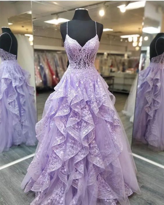 Lilac Elegant A-Line Tulle Appliques Long Prom Dress Formal Party Dress,DP983 Tunics Travel practical
