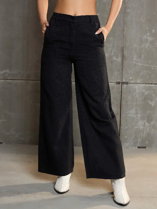 Women Black Denim Flared Pants Stylish Harem Pants