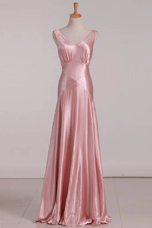Pink V Neck Satin Backless Long Party Dress Bridesmaid Dress,DP1577 Tunics Timeless classic