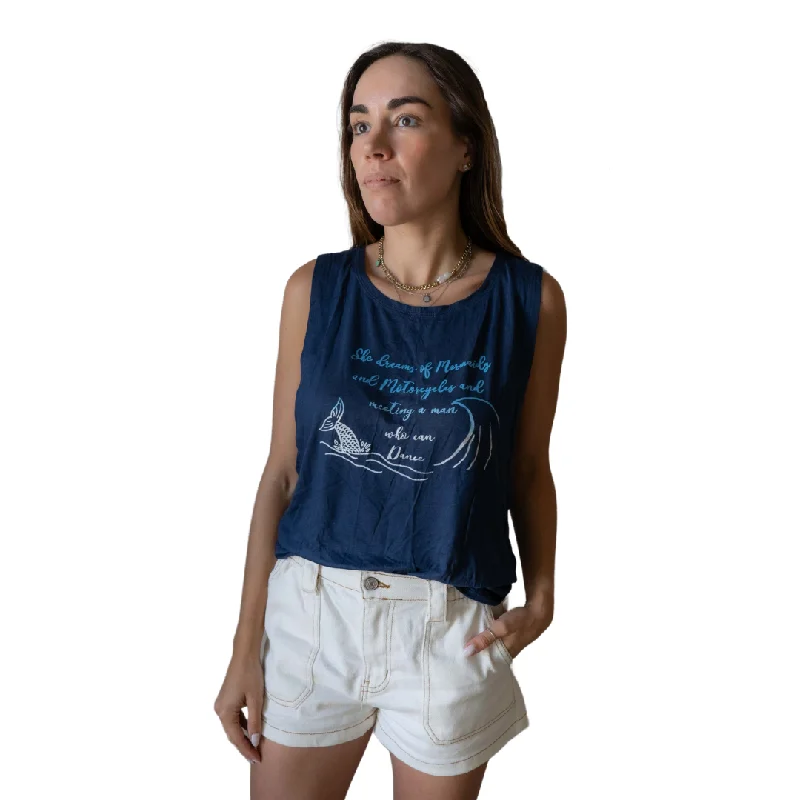 Mermaid Tank-Navy pastel tank top
