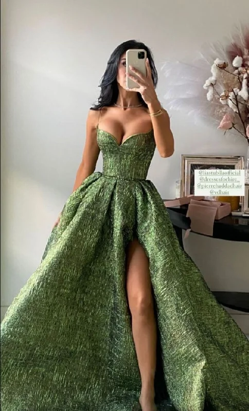 Charming A-Line Spaghetti Straps Formal Party Dress Long Prom Dress with Slit,DP744 Tunics Practical easy-care