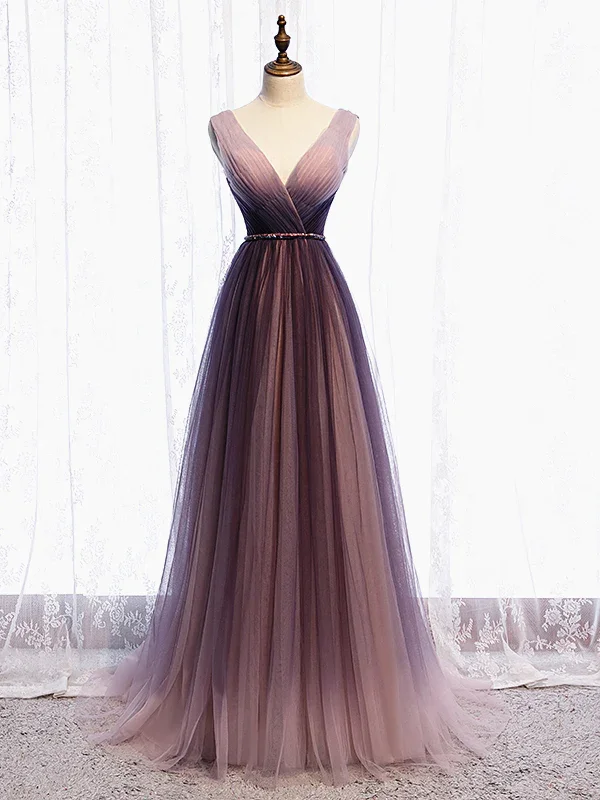 Tulle  A-Line Long Prom Dress Formal Party Dress,DP1018 Peplum Ruffle Cocktail