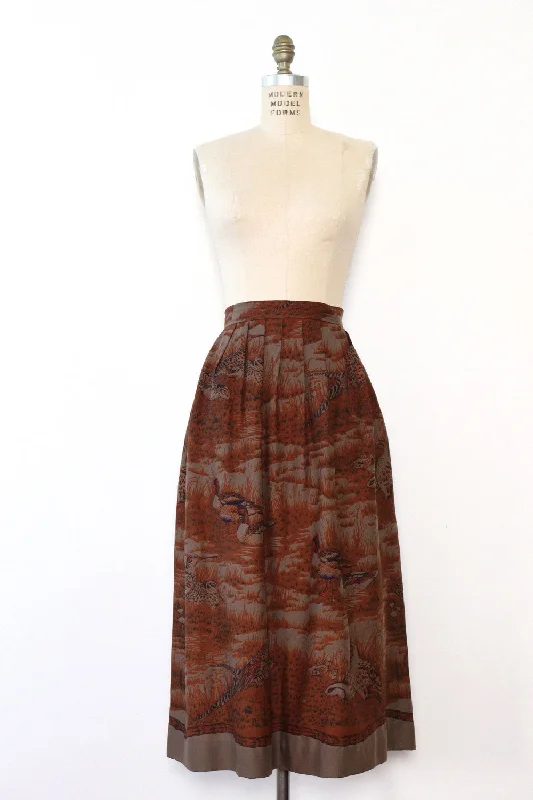 Umber Duck Print Skirt L a-line skirt cut