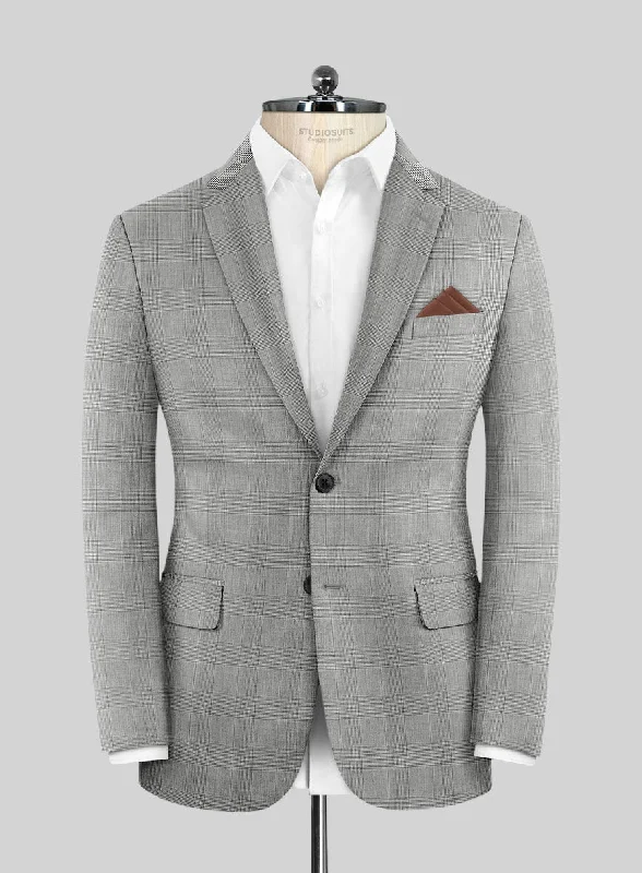 Reda Cashmere BW Prince Of Wales Wool Jacket Boat Neck Shawl Collar Notched Collar