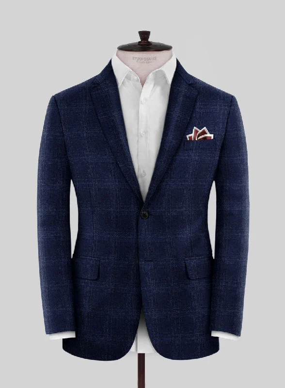 Reda Berato Blue Checks Wool Jacket Front Pockets Side Pockets Patch Pockets