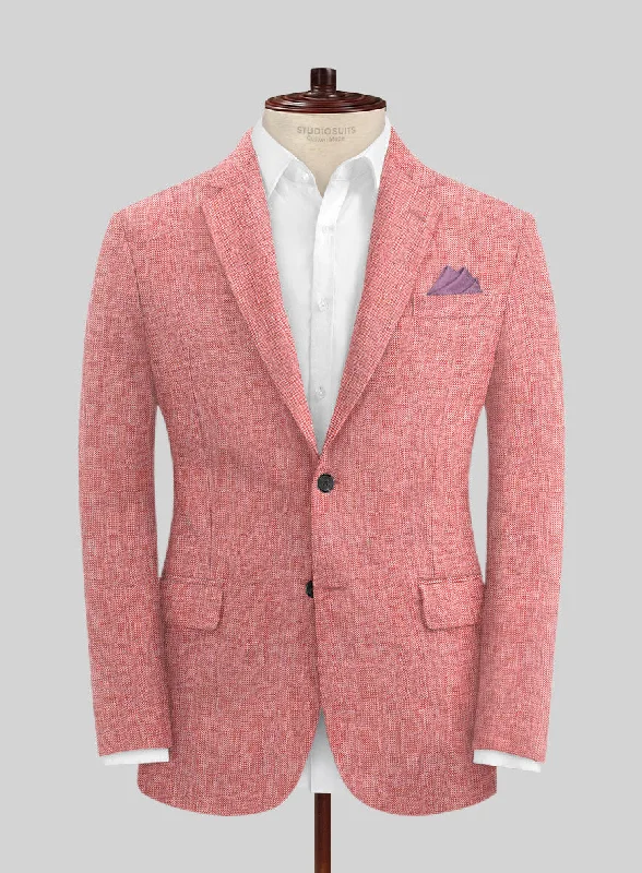 Solbiati Herringbone Coral Red Linen Jacket Print Jacket Jacquard Jacket Patchwork Jacket
