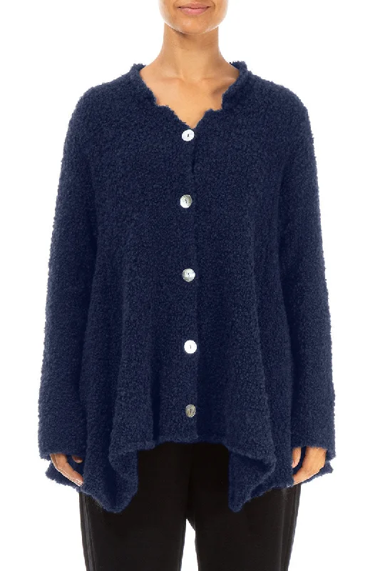 Buttoned Blue Violet Alpaca Wool Cardigan Spandex Blend Rayon Blend Denim Blend