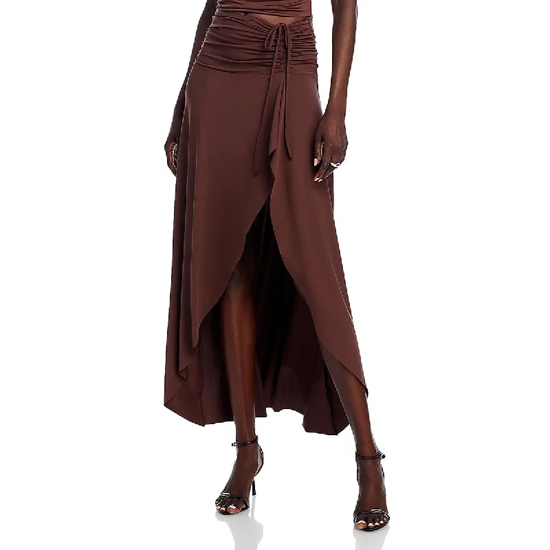 Nia Womens Ruched  Midi Skirt linen skirt light