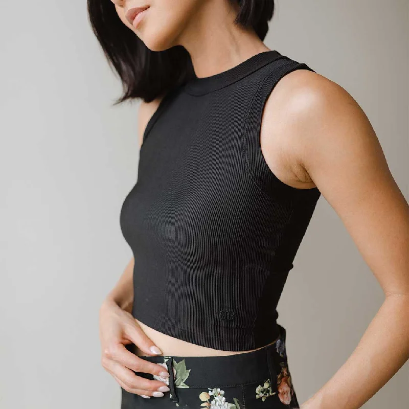 High Neck Tank, Black cropped tank top