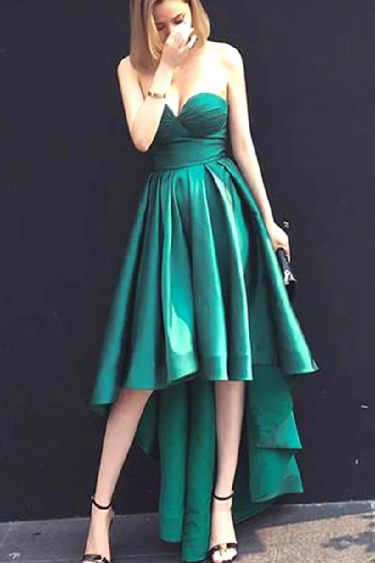 High Low Sweetheart Satin Prom Dress Strapless Fashion Party Dress Tunics Luxurious high-end