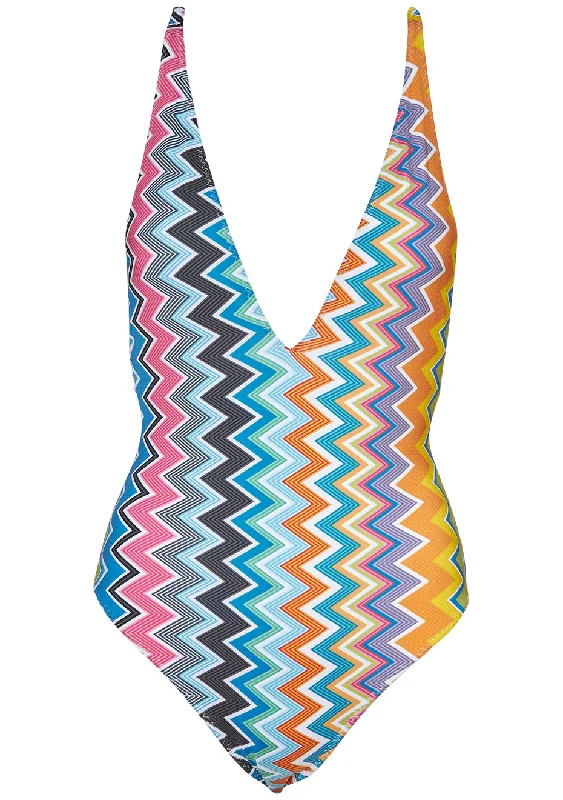 Deep V-Neck Swimsuit Multicolour Sleek Mesh Bikini