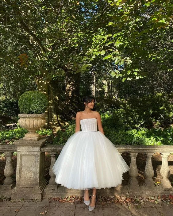 White Strapless A-Line Tulle Birthday Party Dress Evening Gown,DP1801 Tunics Prom sequined