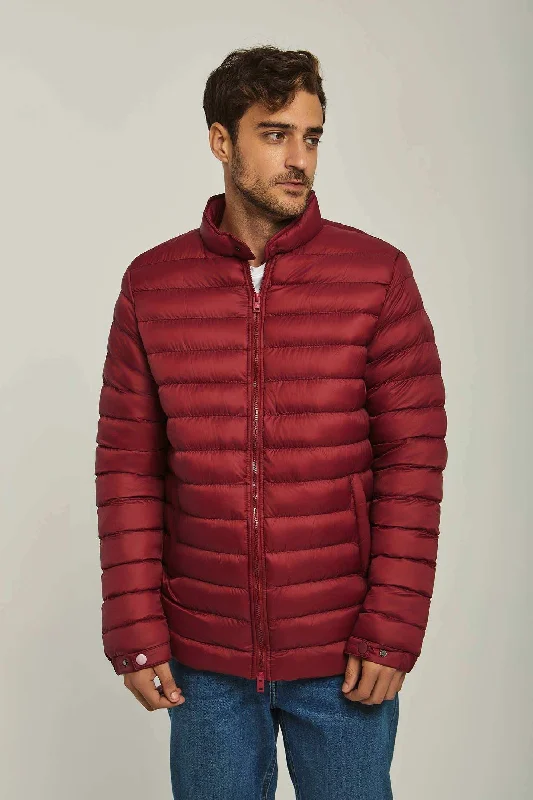 Men Regular Fit Jacket - Burgundy Stand-Up Collar Roll-Neck Collar Turtle Neck