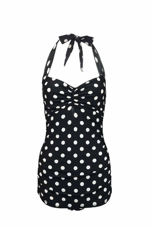 Forluna Black and White Polka Dot Swimsuit Two-Piece Beachwear