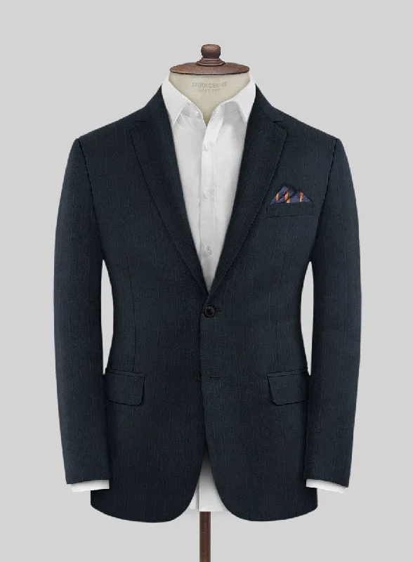 Lanificio Zegna Trofeo Dexi Dark Blue Stripe Wool Jacket Oversized Jacket Tailored Jacket Straight Jacket