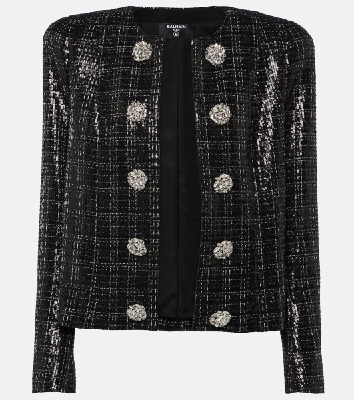 Balmain Sequined tweed jacket Fleece Fabric Down Fabric Feather Fabric