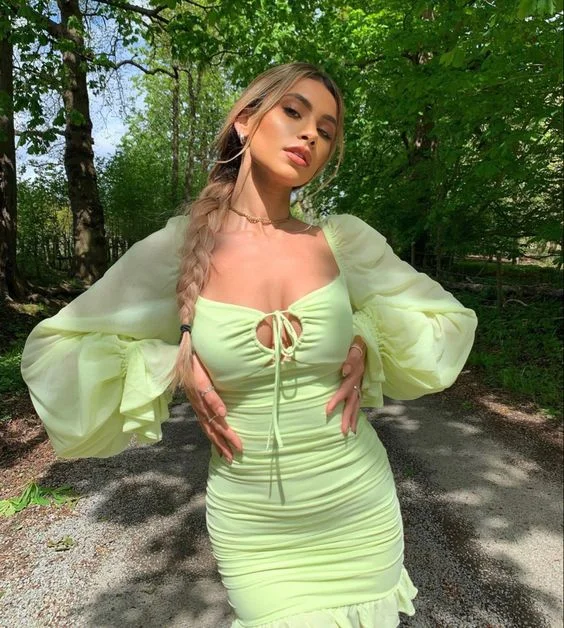 Sage Green Long Sleeves Sweet Homecoming Dress Short Party Dress,DP1683 Tunics Business professional