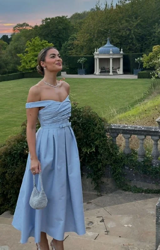 Elegant Light Blue A-Line Off-Shoulder Formal Party Dress,DP1796 Tunics Custom made