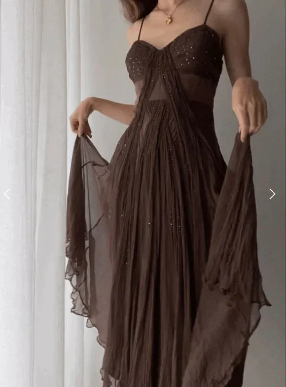 Vintage Straps Party Dress Brown A-Line Evening Dress, DP2280 Tunics Recommended stylist