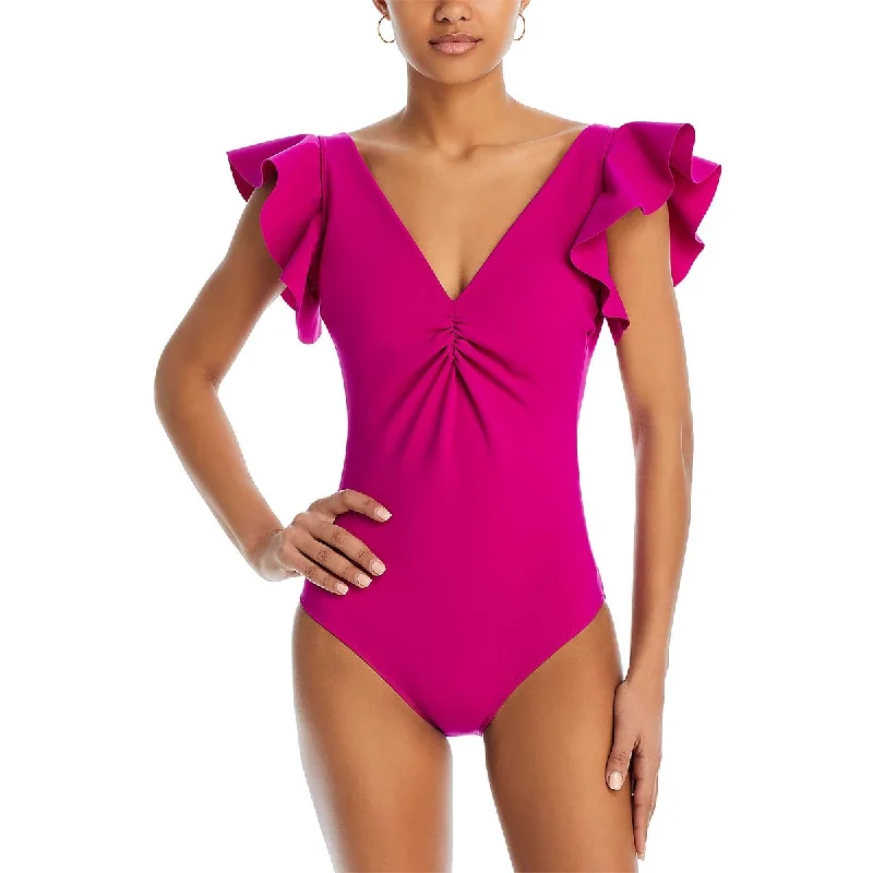 Chiara Boni Womens Walid Ruffled Underwire One-Piece Swimsuit Halter Top Bikini