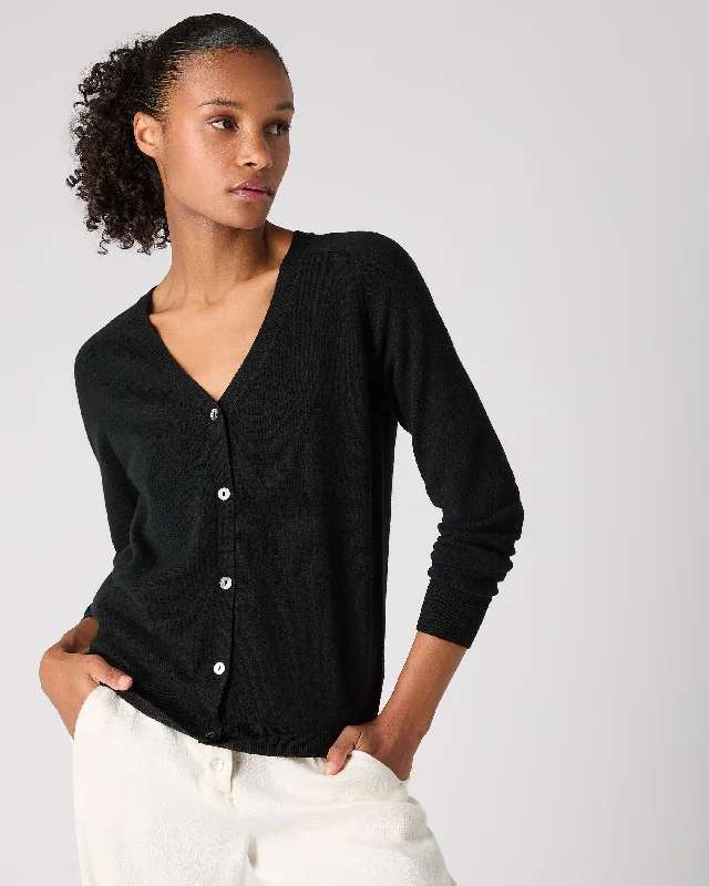 Women's Lara V Neck Cashmere Cardigan Black Lightweight Heavyweight Midweight