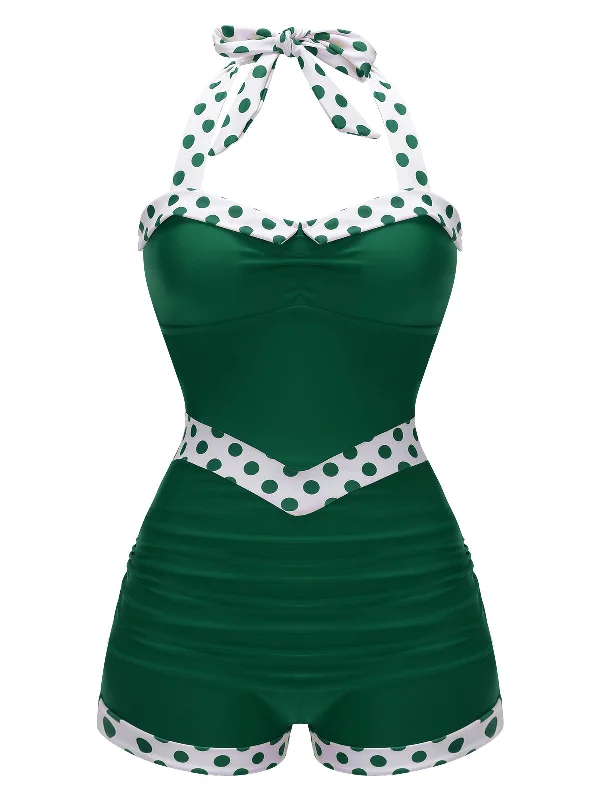[Pre-Sale] 1940s Halter Patchwork One-piece Swimsuit Classic Sporty Swimsuit