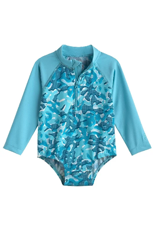 Baby Wave One-Piece Swimsuit | Aruba Blue Sea Camo Strappy Back Bikini