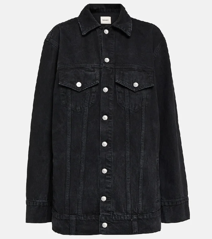 Khaite Cotton denim jacket Toggled Jacket Drawstring Jacket Belted Jacket