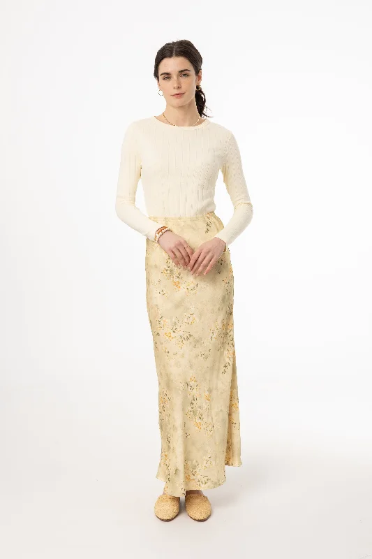 Beige Floral Printed Skirt lace skirt intricate