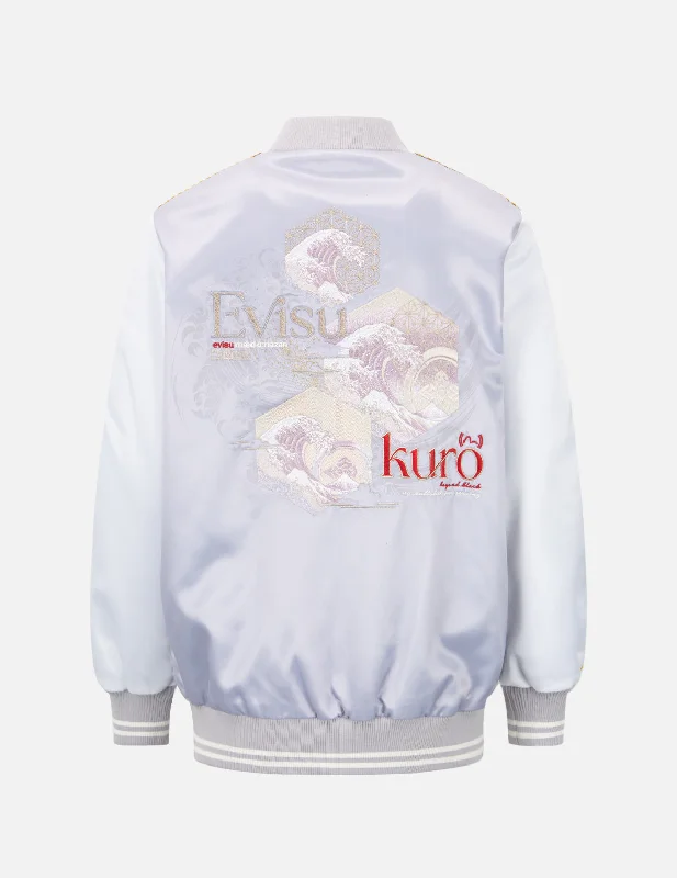 The Great Wave Embroidery Souvenir Jacket Hoodie Zip-Up Jacket Button-Up Jacket