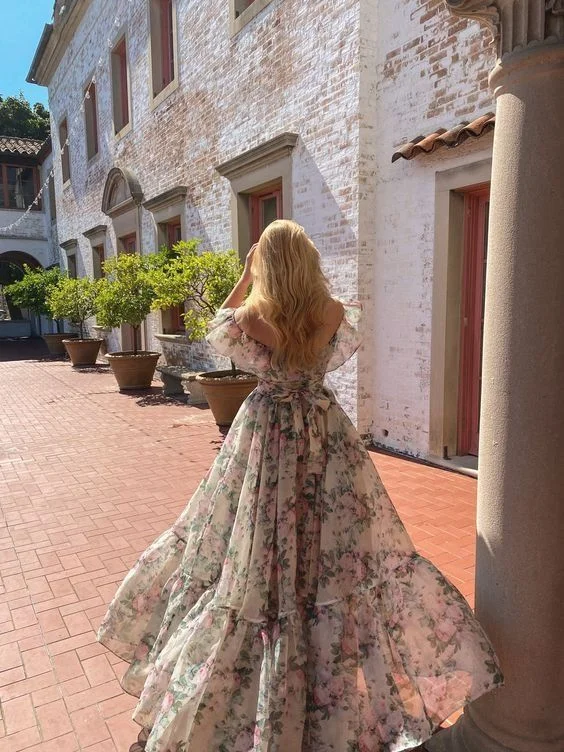 Off-The-Shoulder Chiffon A-Line Long Party Dress,DP1935 Tunics Top Casual