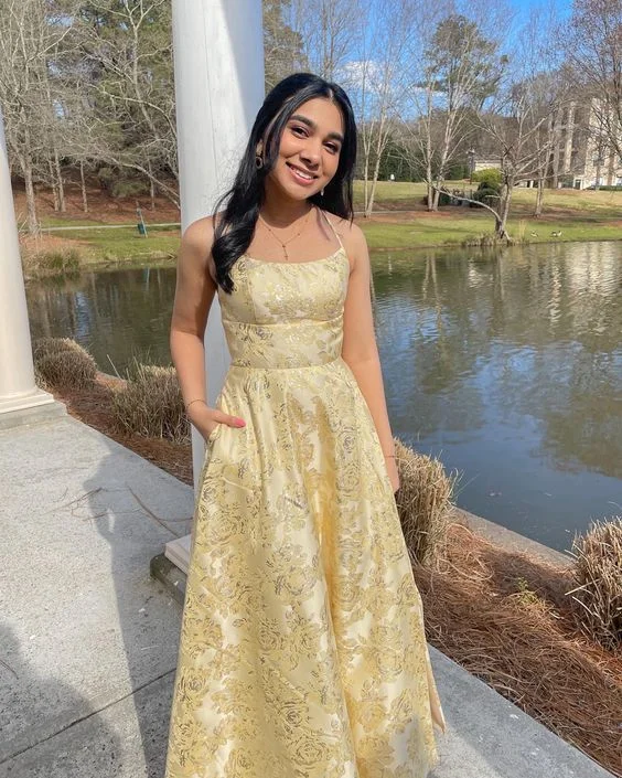 Elegant Yellow A-Line Long Prom Dress Party Dress,DP775 Tunics Bridal satin
