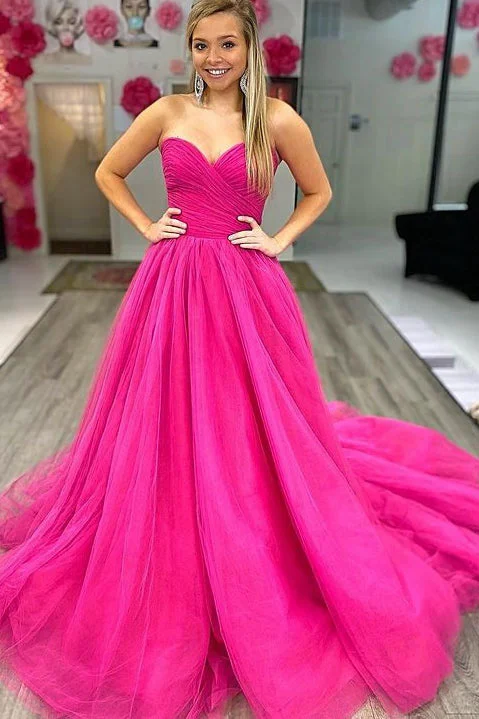 Strapless A Line Tulle Long Prom Dress Sweetheart Evening Dress Formal Party Dress OK1268 Tunics Trousers formal