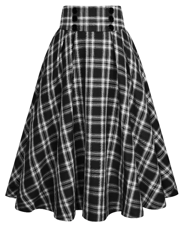 BP Women Vintage Plaided Swing Skirt Elastic Waist Mid-Calf Flared A-Line Skirt lace skirt delicate
